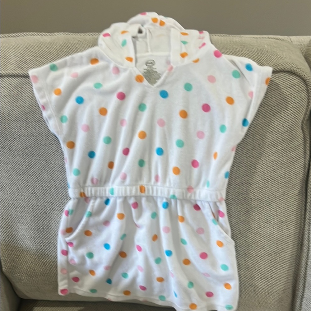 Colorful Polka Dot Kids swimsuit coverup with hood